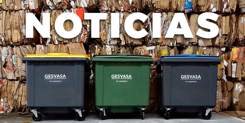 Imagen reciclaje cartón en Gesvasa con texto noticias de fondo
